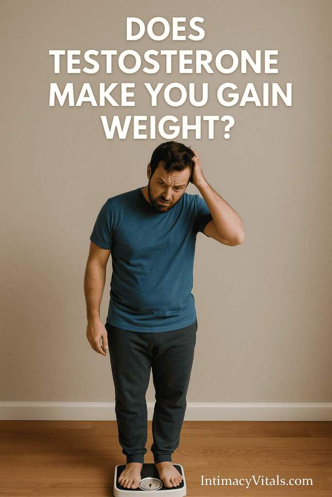 A man stepping on a scale, confused — testosterone and body weight