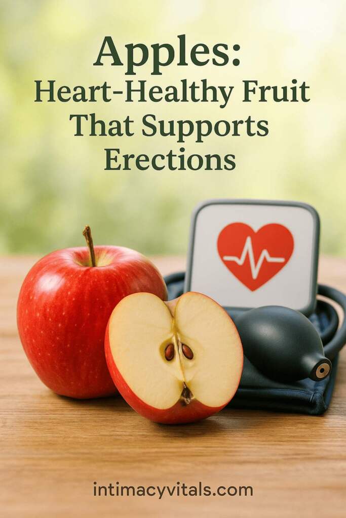 Image of apples with text of Apples with quercetin to reduce blood pressure and improve sexual performance.
