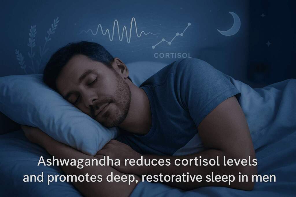 Ashwagandha reduces cortisol levels and promotes deep, restorative sleep in men