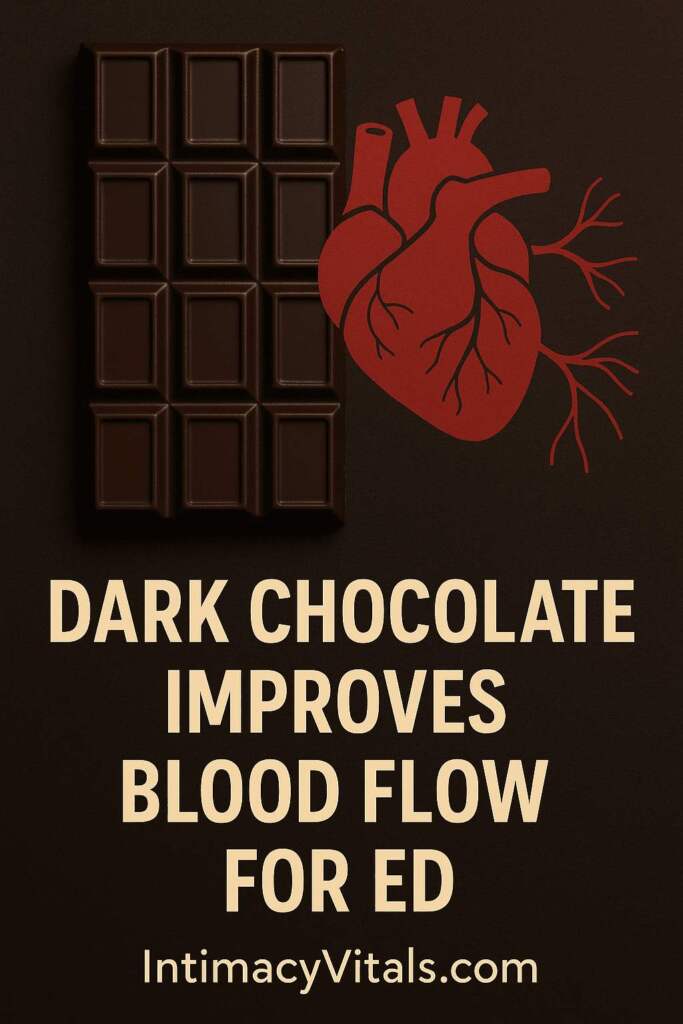 Image of Dark chocolate with text of Dark Chocolate Improves Blood Flow For ED