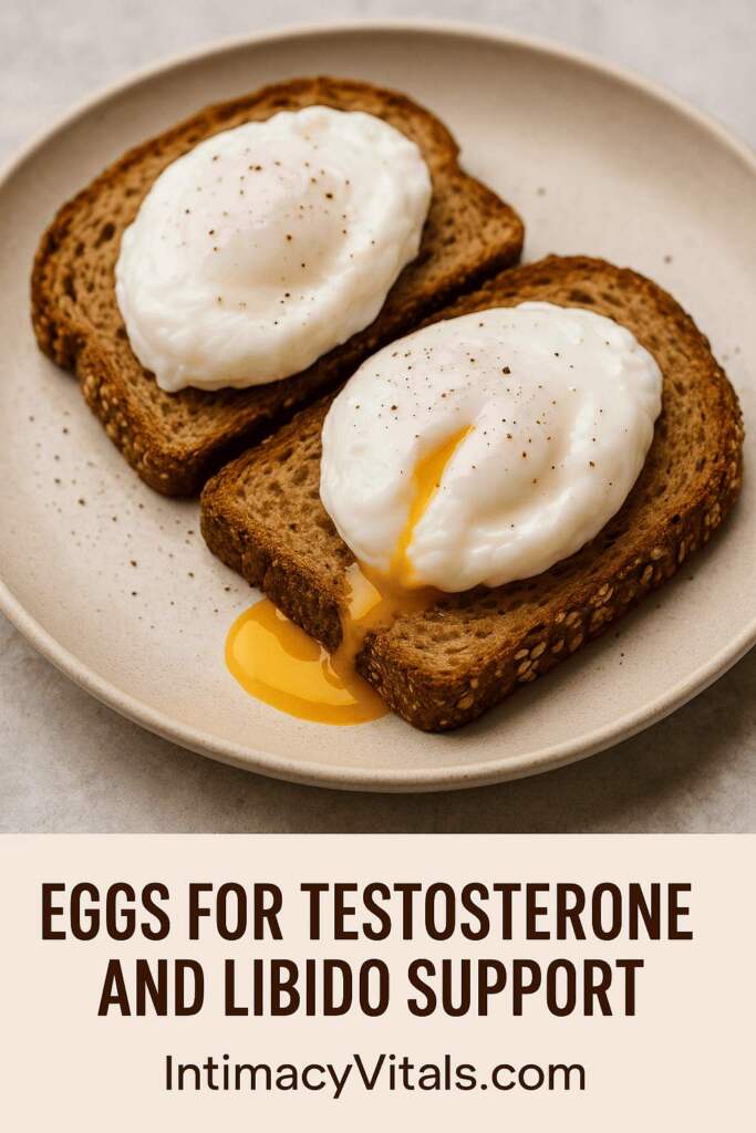Image of egg toast with text Eggs for testosterone and libido support