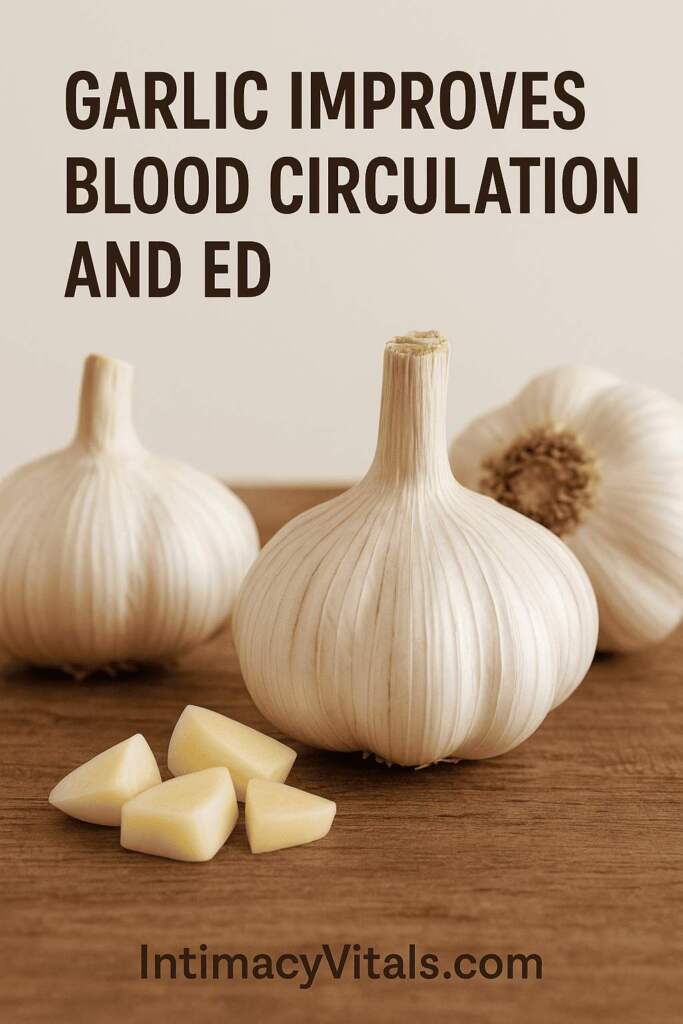 Image of garlic with text Garlic improves blood circulation and ED