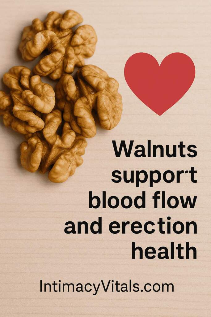 Image of walnuts with text Walnuts support blood flow and erection health